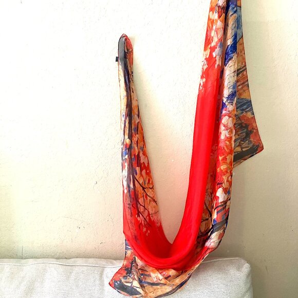 Autumn Red/Orange "Chiffon" Rectangular Scarf/Shawl (42 X 74) - Picture 10 of 14